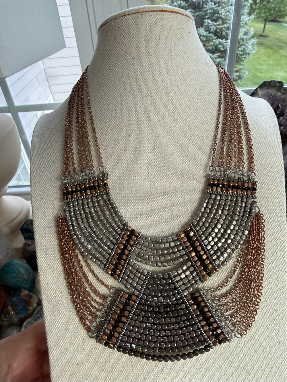 Multi-Strand Metallic and Copper Statement Necklace - Women Jewelry